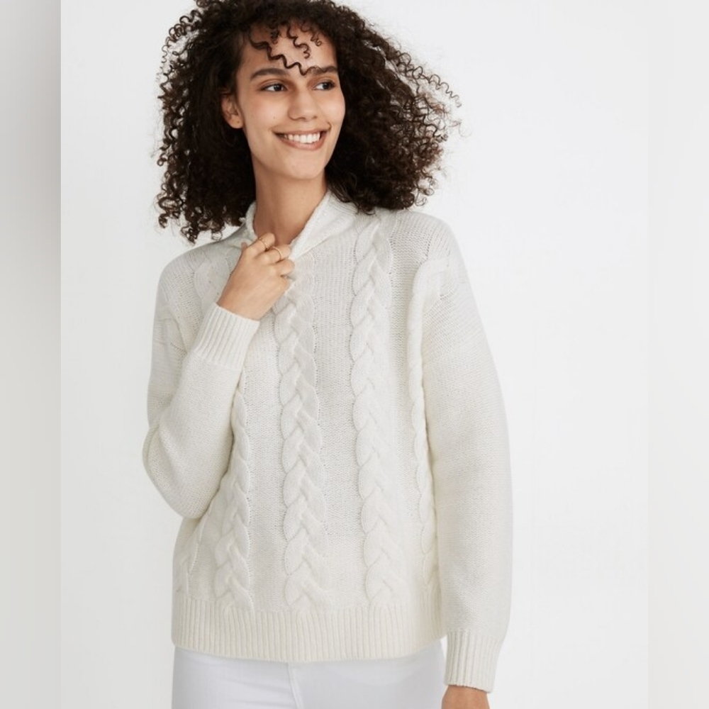 Madewell Cream Cable Knit Turtleneck Sweater